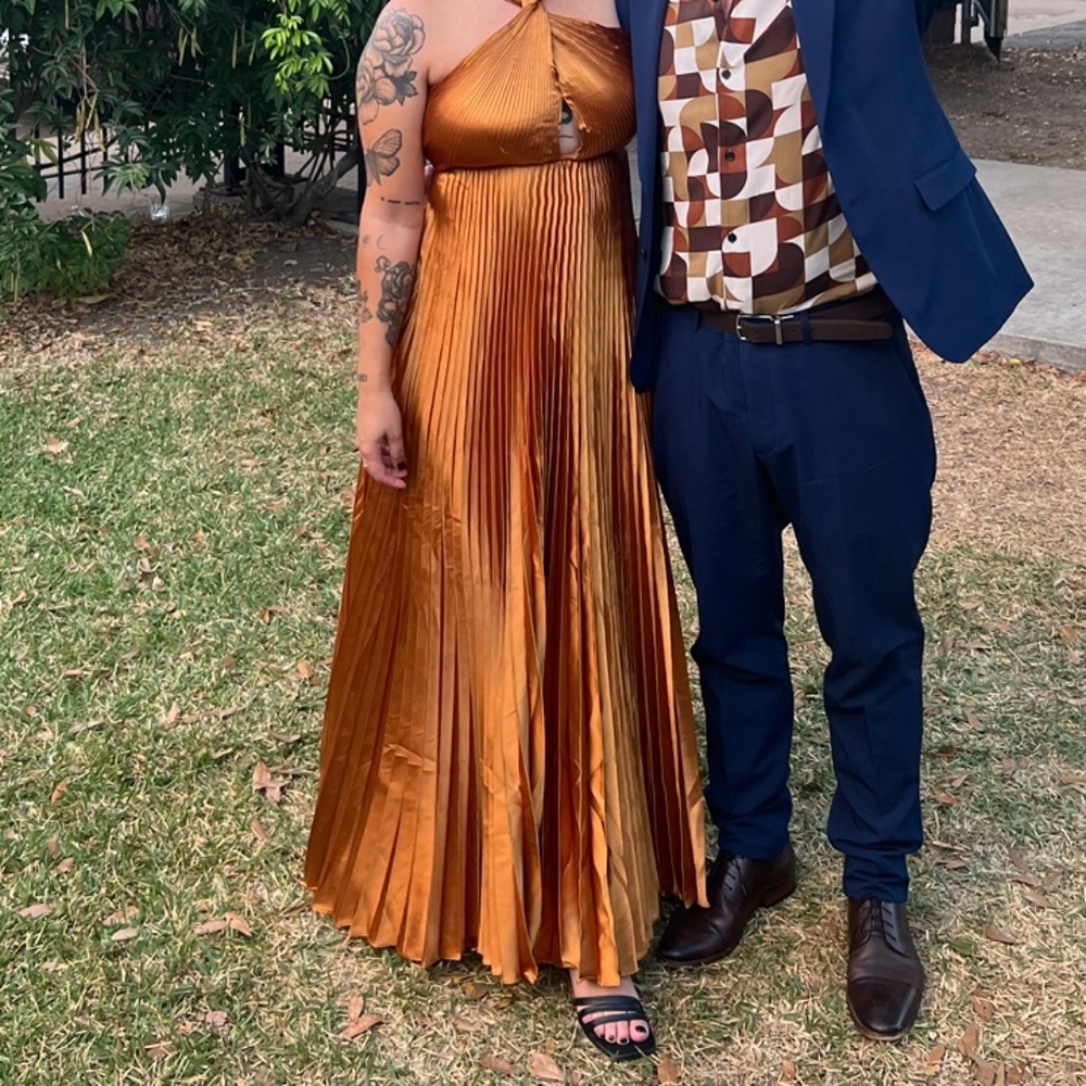 Orange maxi pleated dress